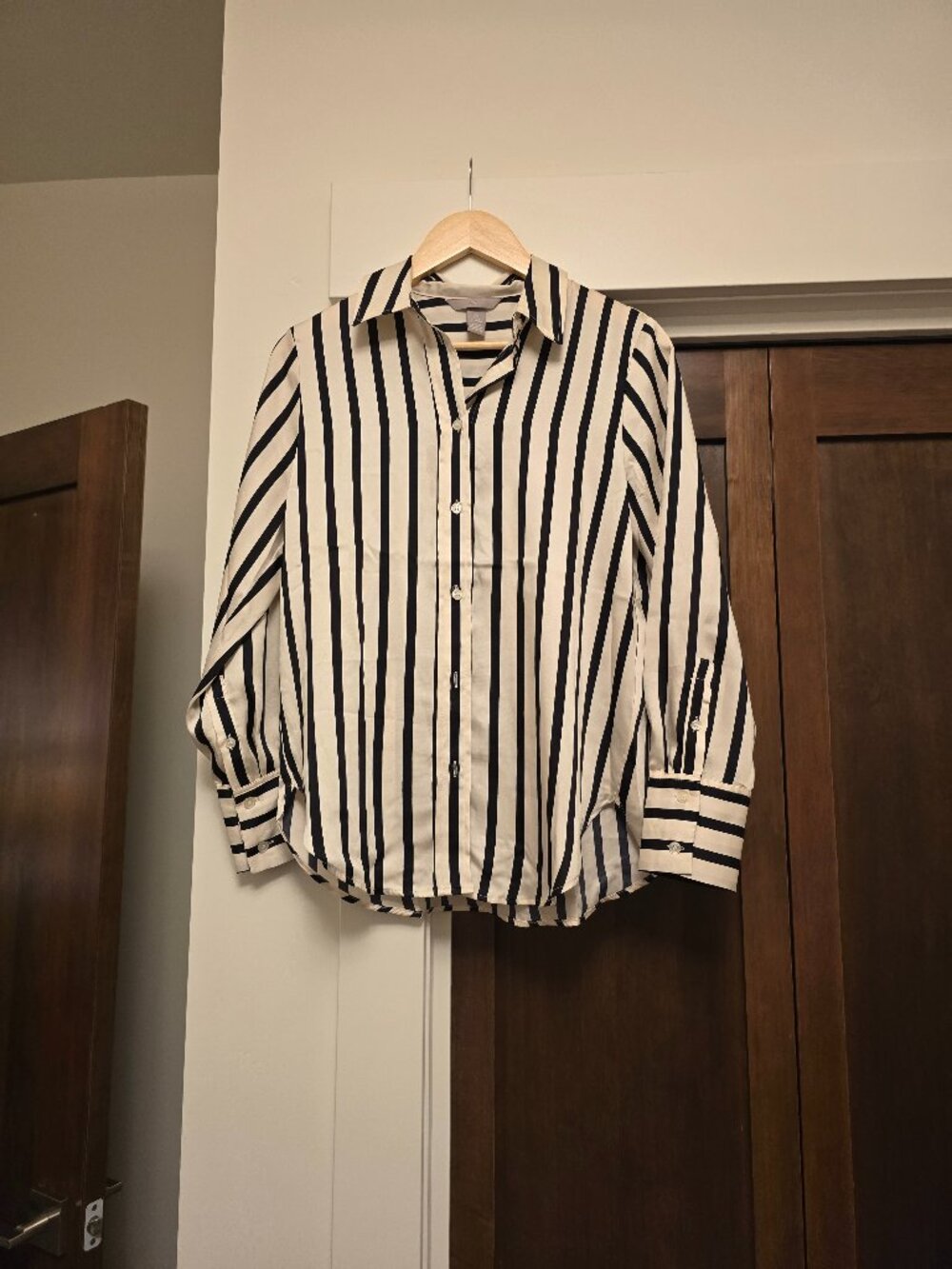 H&M Black and White Striped Blouse Small